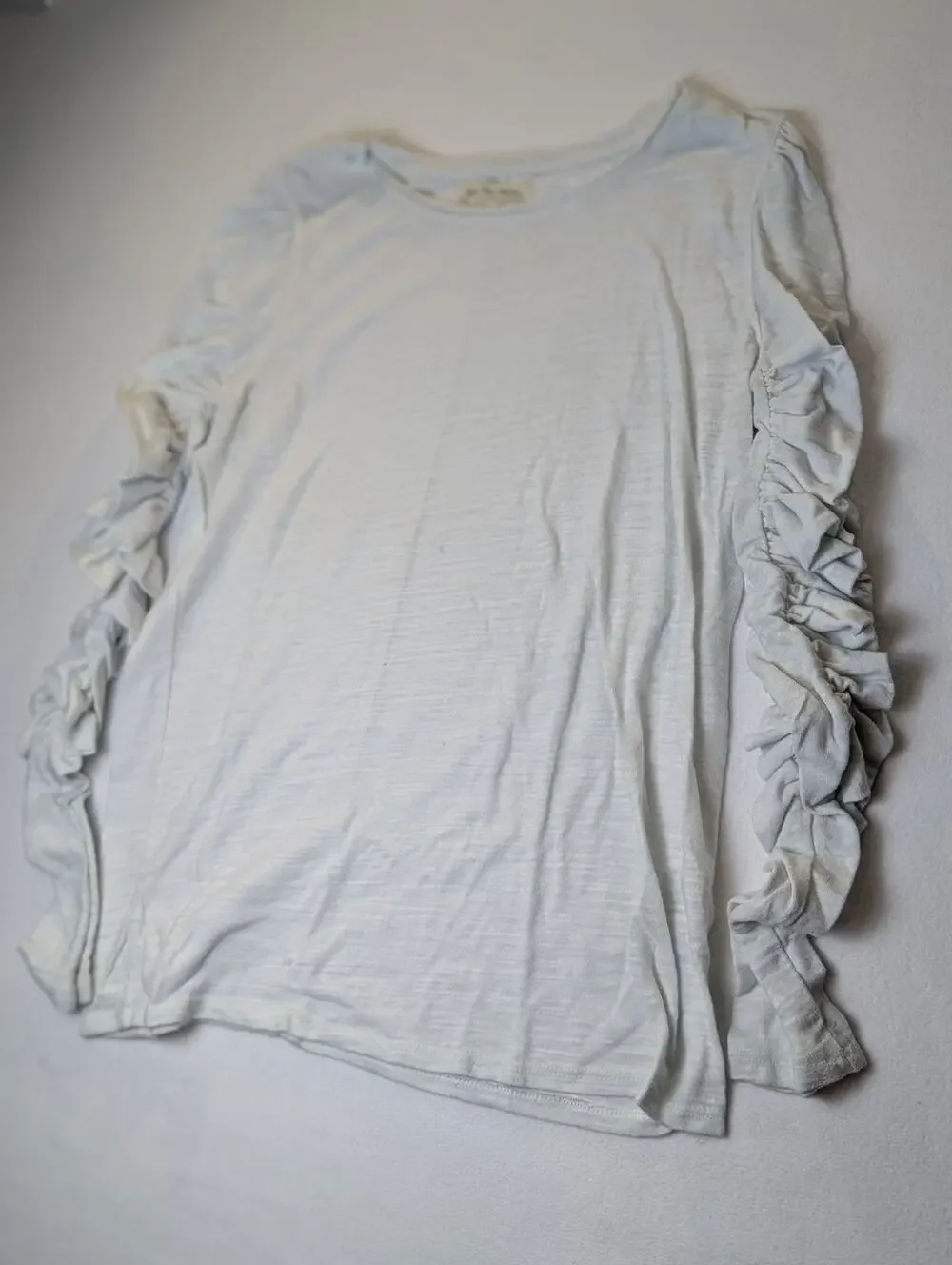 Free People Natasha T-shirt Long Sleeve Rouched Sleeves Off White Size Large